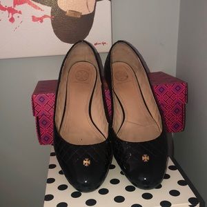 Tory Burch Black Patent Leather Kent Flats